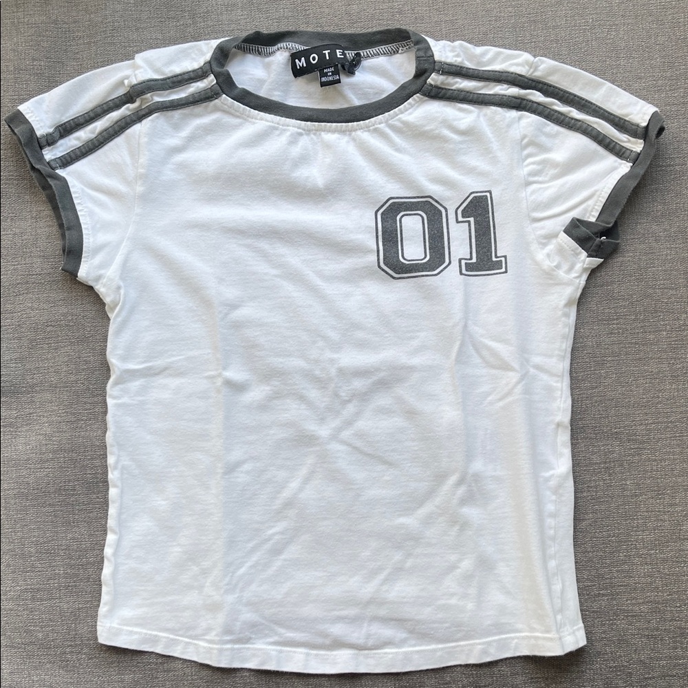 Motel Rocks Kids White Tee with Gray Trim